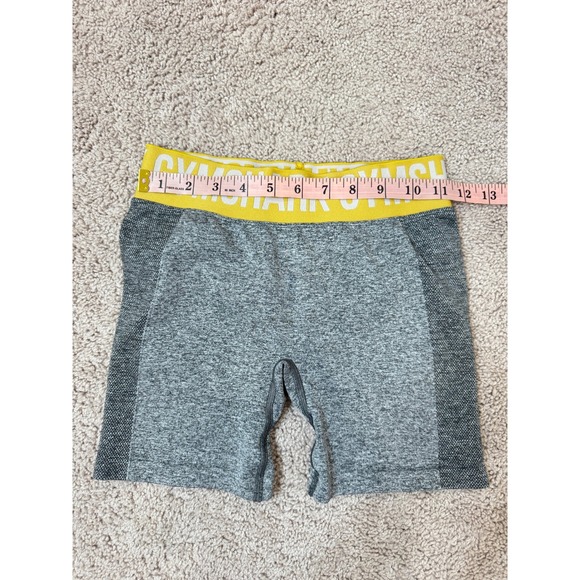 Gymshark Flex Seamless Shorts Womens Small Grey Yellow Logo GLSH4251 Activewear - Picture 4 of 6